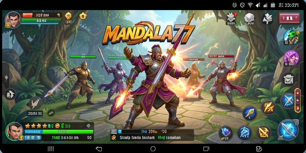 Tampilan gameplay MANDALA77 dengan pertarungan strategis yang mendebarkan.