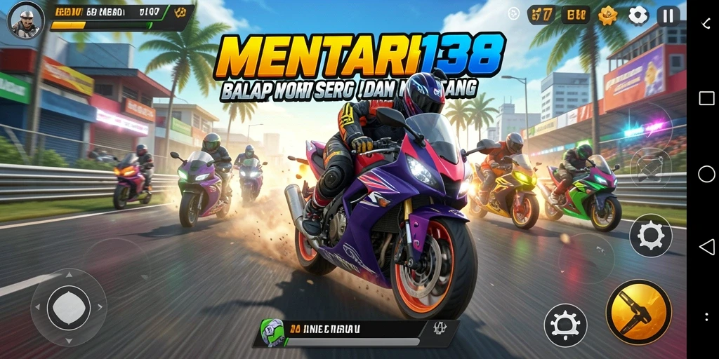 Gameplay seru dari MENTARI138 saat balapan motor.