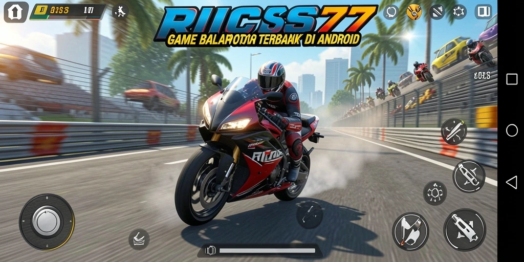 Tampilan gameplay RICIS77 yang menampilkan balapan motor yang mendebarkan.